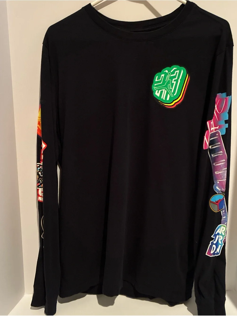 Jordan Black Long-Sleeve Tee with Multicolor Arm Graphics